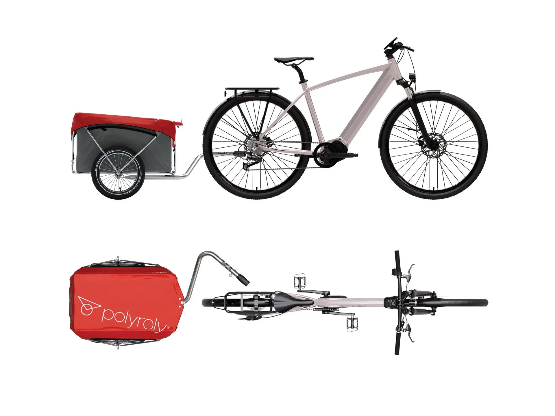 polyroly CITY an einem e-Bike Seiten- und Topansicht